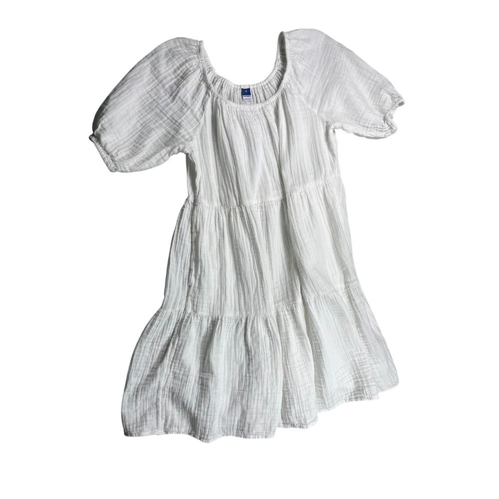 Old Navy White Gauze Tiered Mini Dress Puff Sleeve Women's Medium
